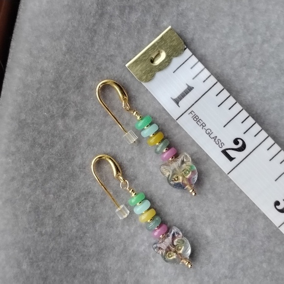 Hand Crafted Colorful Gems And Czech Glass Cat Earrings - Picture 4 of 5